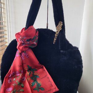 CLEARANCE- Black Velvet Oval Album Shaped Soft Handbag/Purse